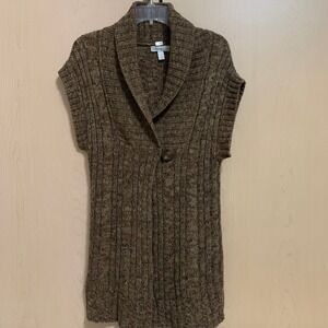 Dressbarn Women's 1-Button Sleeveless‎ Knit Cardigan Sweater Wool Blend Brown XL